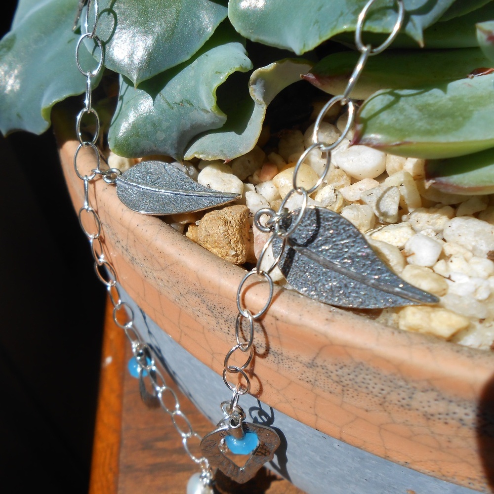 Silver Leaf Necklace Freshwater Cultured Pearls - Picture 2 of 6